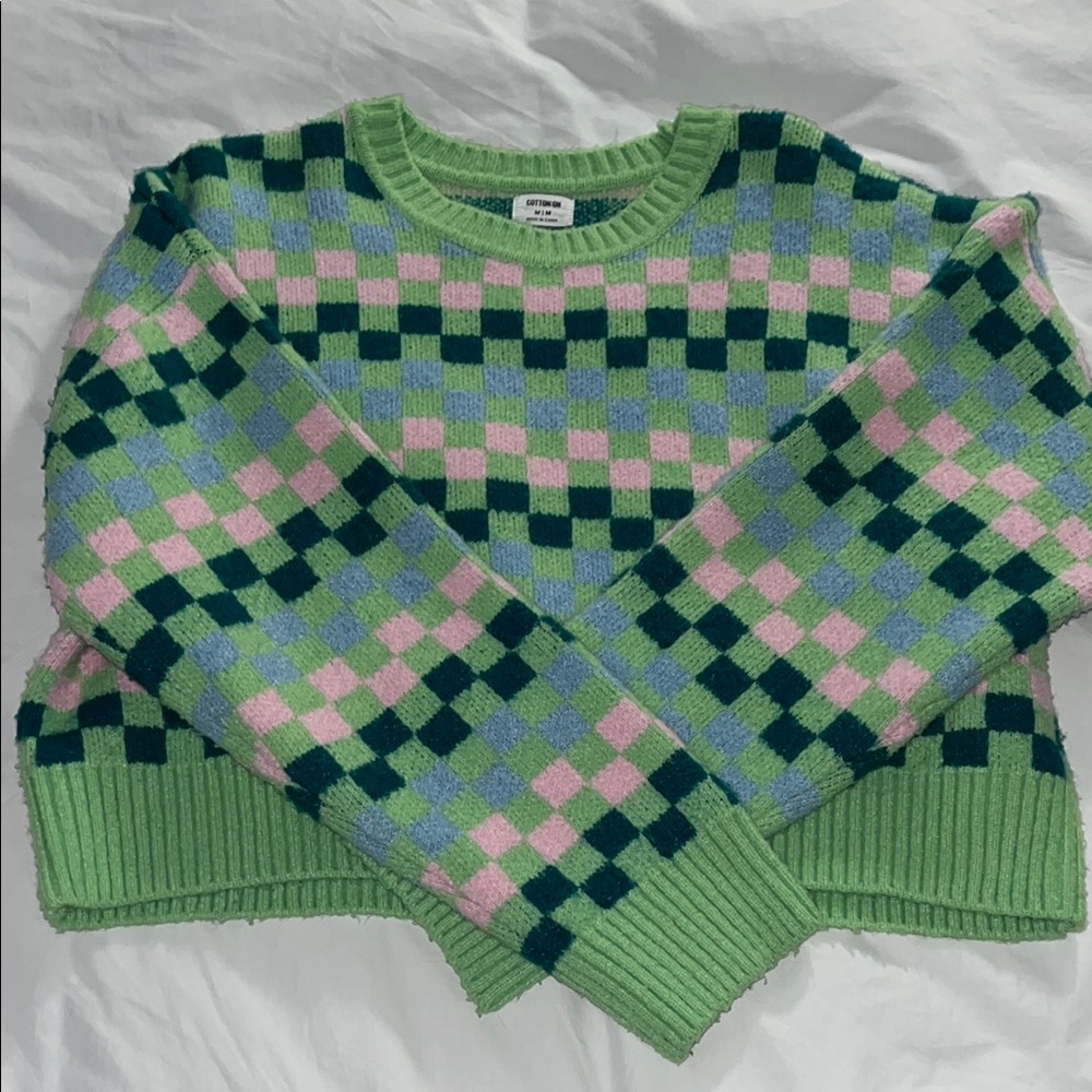 Cotton On Green and Pink Crew Neck Sweater